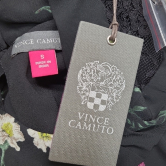 VINCE CAMUTO SHIRT WOMENS SIZE SMALL RICH BLACK FLORAL BLOUSE RAGLAN SLEEVE TOP - Picture 10 of 10